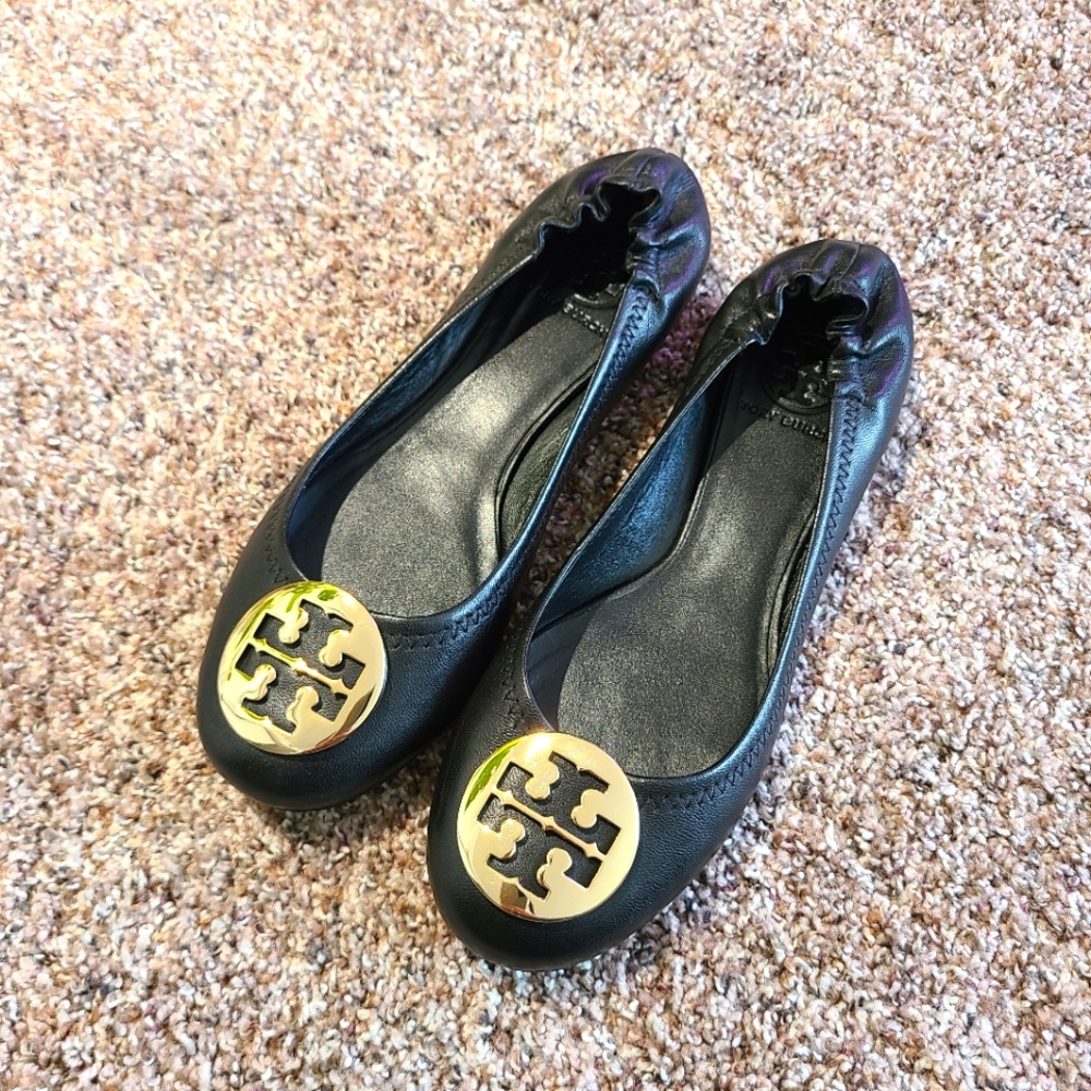Tory Burch Reva Ballet Flats - Black with Gold